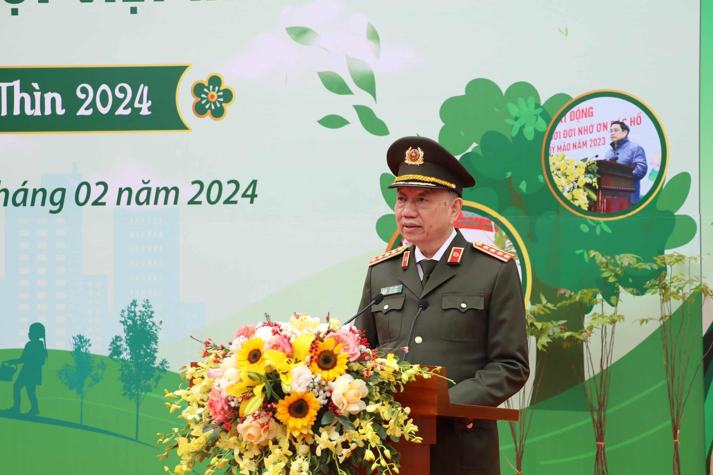 Bộ trưởng Tô Lâm phát biểu tại Lễ phát động “Tết trồng cây năm 2024 - Vì một Việt Nam xanh”. Nguyễn Trường