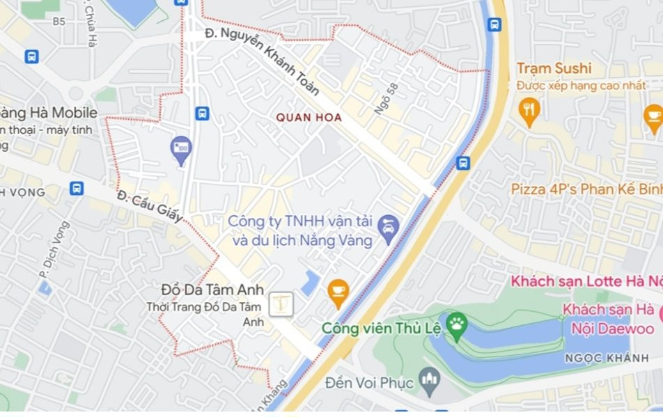 Quận Cầu Giấy đề xuất điều chỉnh địa giới phường Quan Hoa, Yên Hòa. Ảnh: Google maps