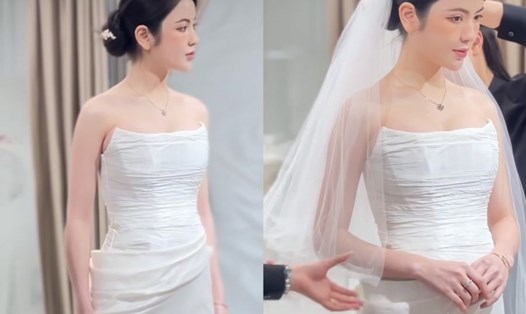 Chu Thanh Huyền đi thử váy cưới. Ảnh cắt từ video