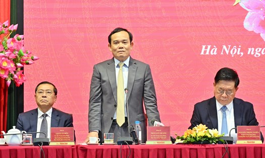 Phó Thủ tướng Chính phủ Trần Lưu Quang phát biểu tại Hội nghị giao ban báo chí đầu Xuân Giáp Thìn. Ảnh: T.Vương