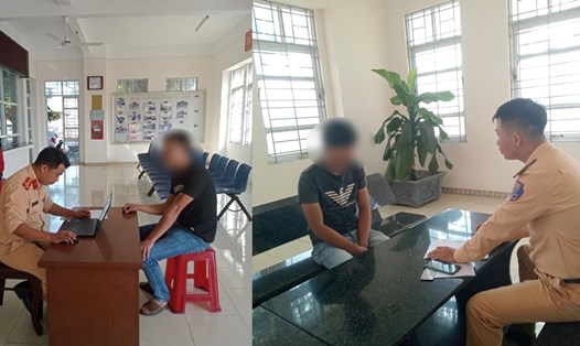 Hai thanh niên ở Phú Yên đầu trần lái xe máy, lạng lách trước đầu ô tô trên QL1 bị xử phạt. Ảnh Công an cung cấp
