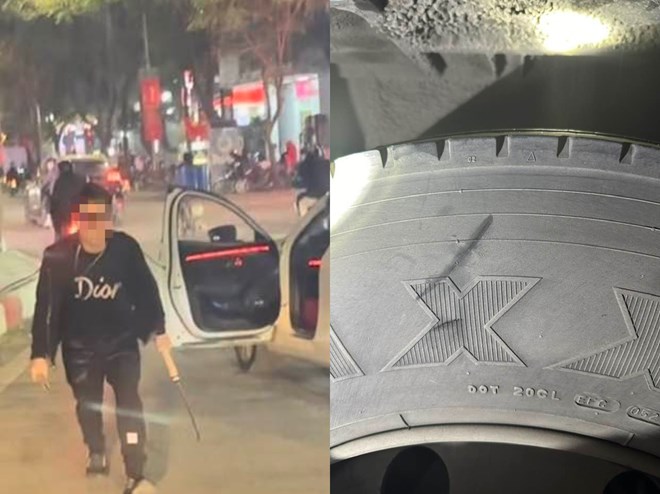 Tạm giữ hình sự tài xế xe Mazda cầm dao chém rách lốp xe buýt ở Hà Nội
