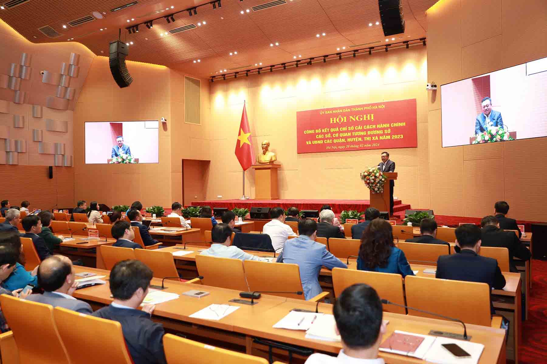 Hội nghị công bố kết quả chỉ số cải cách hành chính của Hà Nội. Ảnh: Phạm Đông
