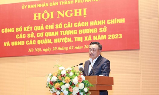 Chủ tịch UBND TP Hà Nội Trần Sỹ Thanh phát biểu tại hội nghị. Ảnh: Phạm Đông