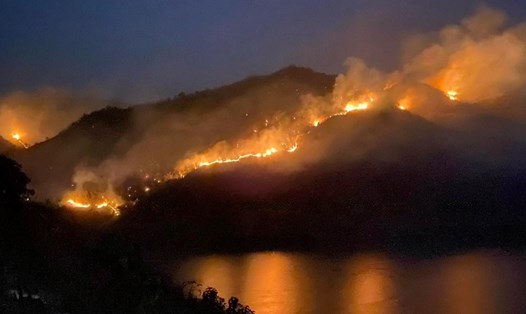 Cháy rừng bùng phát từ 17h chiều ngày 19.2 đến sáng ngày hôm sau mới được dập tắt ở bản Cải B, xã Chim Vàn, huyện Bắc Yên, tỉnh Sơn La. Ảnh: Người dân cung cấp