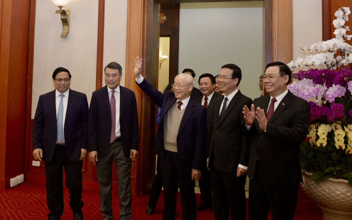 Tổng Bí thư Nguyễn Phú Trọng và các vị lãnh đạo Đảng, Nhà nước dự phiên họp. Ảnh: VOV