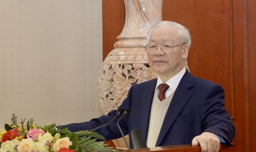 Tổng Bí thư Nguyễn Phú Trọng chủ trì phiên họp thứ nhất của Tiểu ban văn kiện Đại hội XIV. Ảnh: VOV