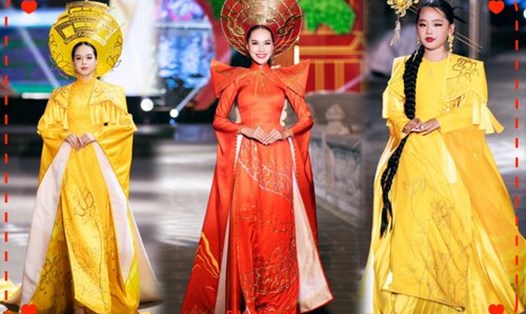 Mẫu nhí Thiệu Vy tự tin trình diễn bên Hoa hậu Lê Hoàng Phương và Huỳnh Thanh Thủy. Ảnh: Nhân vật cung cấp