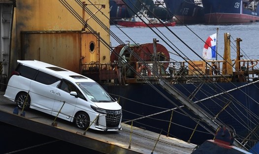 Ôtô đã qua sử dụng nhập khẩu từ Nhật Bản được dỡ xuống tàu tại cảng thương mại Vladivostok, Nga. Ảnh: Sputnik