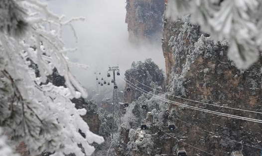 Mưa và tuyết tại Công viên rừng quốc gia Trương Gia Giới ở tỉnh Hồ Nam, Trung Quốc, ngày 25.2.2024. Ảnh: Xinhua