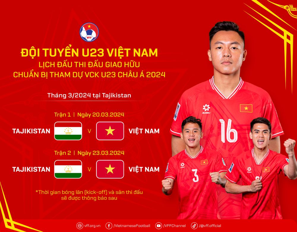 Lịch thi đấu giao hữu của U23 Việt Nam. Ảnh: VFF