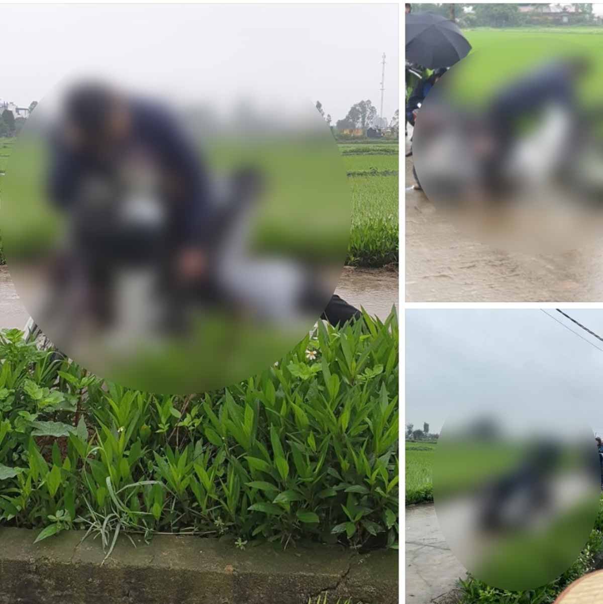 2 người đàn ông tử vong trong tư thế ngồi gục trên xe máy ở xã Bắc Sơn, huyện Hưng Hà, tỉnh Thái Bình. Ảnh: Hà Vi
