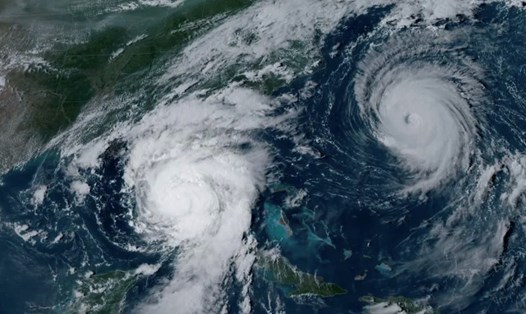 Hai cơn bão hình thành ở Đại Tây Dương trong mùa bão 2023. Ảnh: NOAA