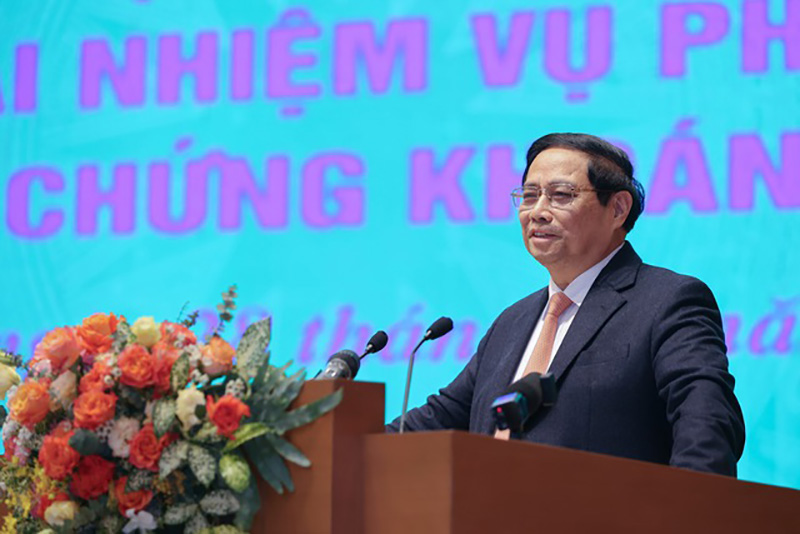 Thủ tướng Phạm Minh Chính cho biết Chính phủ quyết tâm nâng hạng TTCK. Ảnh: Nhật Bắc