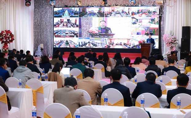 Toàn cảnh hội nghị tại đầu cầu Tổng Liên đoàn Lao động Việt Nam. Ảnh: Hải Nguyễn 