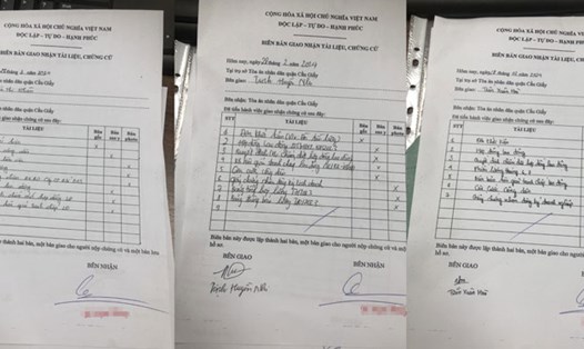 Biên bản giao nhận tài liệu, chứng cứ giữa người lao động và Tòa án Nhân dân quận Cầu Giấy. Ảnh: Nhân vật cung cấp