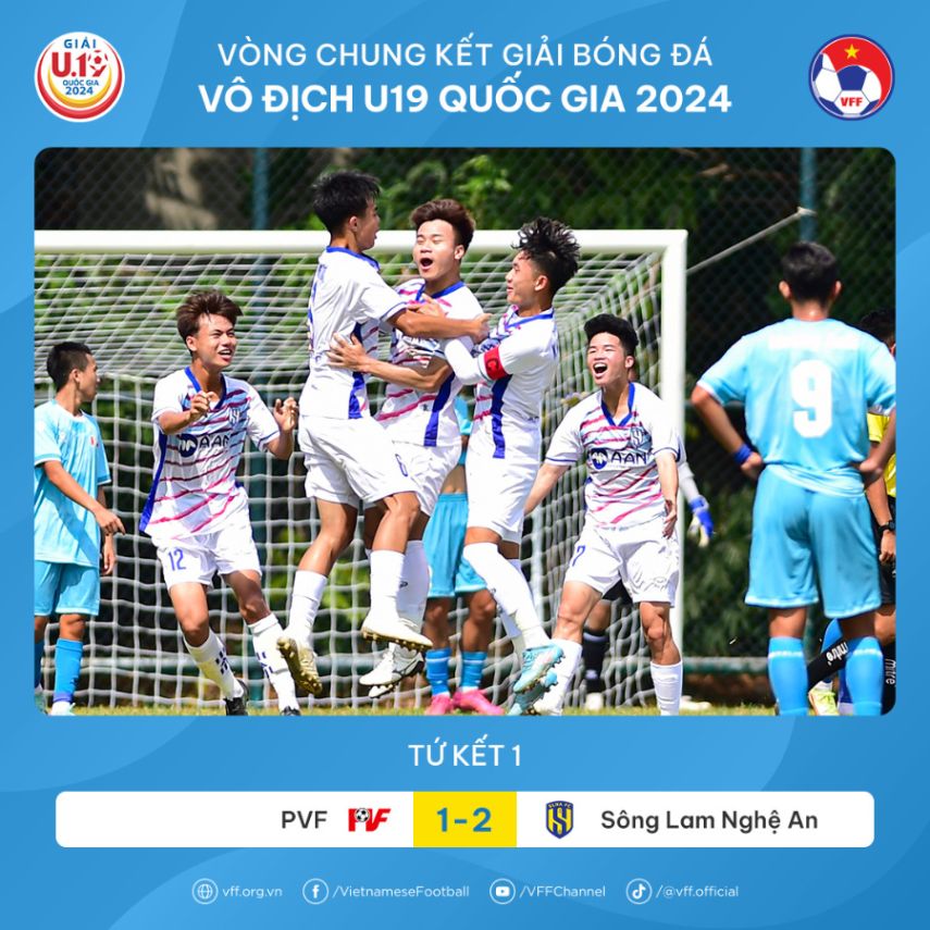 U19 Sông Lam Nghệ An giành tấm vé đầu tiên vào vòng bán kết giải U19 Quốc gia 2024. Ảnh: VFF