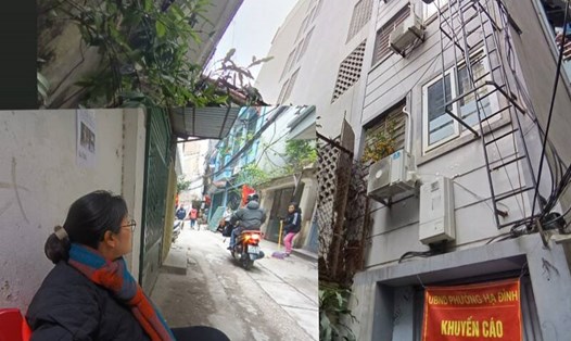 Người dân sinh sống ở chung cư mini số 22B (ngõ 236/17 đường Khương Đình, quận Thanh Xuân, Hà Nội) chờ đợi lấy đồ đạc. Ảnh: Thu Giang