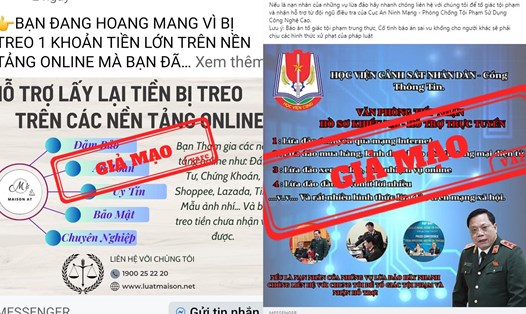 Hình ảnh các trang Facebook giả mạo công ty luật, cơ quan công an. Ảnh: Trung tâm Xử lý tin giả, thông tin xấu độc Việt Nam