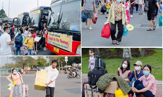Chiều 1.2, công nhân, lao động nghèo quê Thái Bình tập trung tại Công viên phần mềm Quang Trung để lên "Chuyến xe yêu thương" về Thái Bình ăn Tết cùng gia đình. Ảnh: Ban tổ chức
