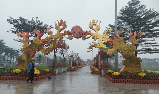 Đường hoa ở quảng trường Thành Sen do UBND Thành phố Hà Tĩnh trang trí rất đẹp. Ảnh: Trần Tuấn.