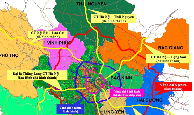 Mạng lưới đường vành đai, đường hướng tâm vùng Thủ đô.  Ảnh: UBND TP Hà Nội