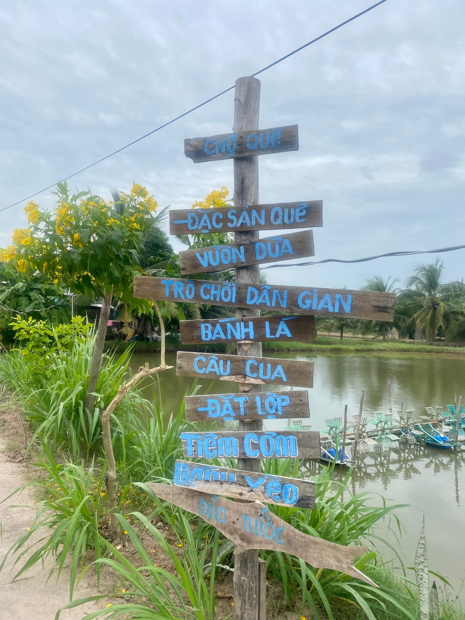 Tấm biển chỉ đường dễ thương ở Cồn Chim, Trà Vinh. Ảnh: Tuyết Nhung