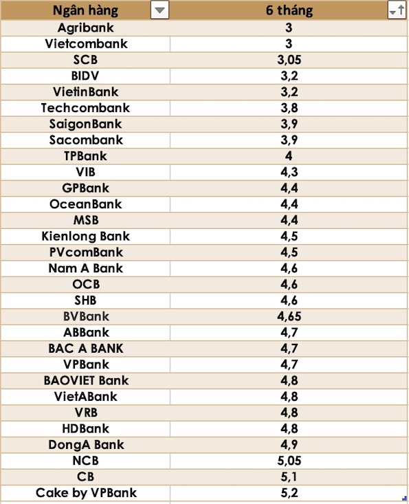 So sánh lãi suất ngân hàng cao nhất ở kỳ hạn 6 tháng. Đồ hoạ Trà My