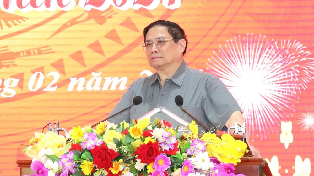 Thủ tướng Chính phủ Phạm Minh Chính phát biểu tại buổi thăm, chúc Tết lực lượng vũ trang TP. Ảnh: Tạ Quang