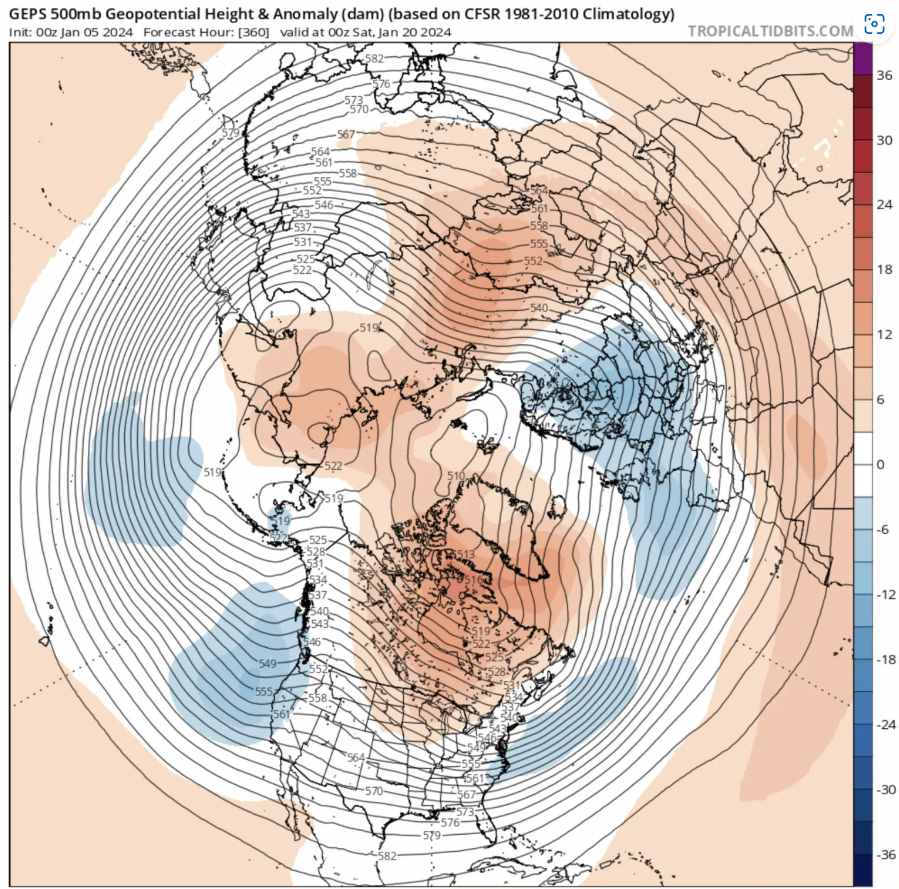 Không khí lạnh có khả năng quay trở lại miền đông Bắc Mỹ vào giữa tháng 2. Ảnh: X/Judah Cohen