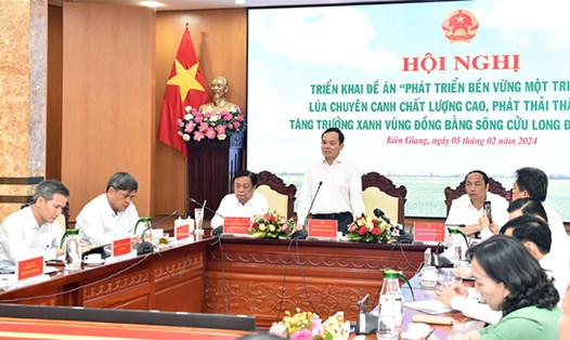 Phó Thủ tướng Chính phủ Trần Lưu Quang chủ trì hội nghị triển khai đề án phát triển 1 triệu ha lúa chất lượng cao. Ảnh: Hải Minh