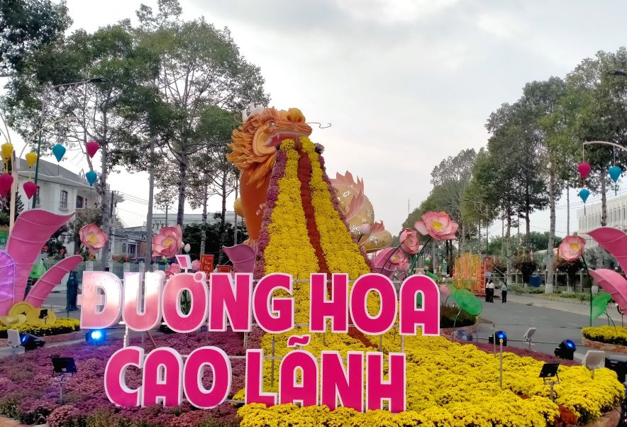 Đường hoa Xuân TP Cao Lãnh, Đồng Tháp. Ảnh: Lâm Điền