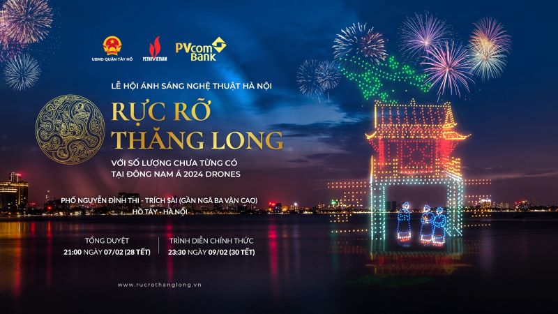 Lễ hội ánh sáng nghệ thuật Hà Nội - Rực rỡ Thăng Long sẽ diễn ra tại Hồ Tây. Ảnh: PVcomBank