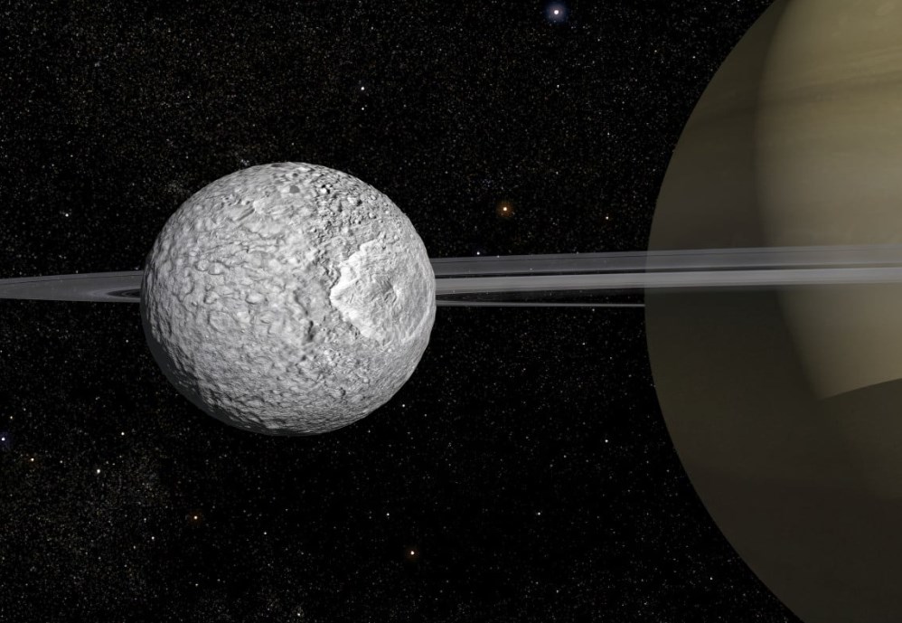 Phát hiện đại dương trẻ và đang phát triển bên dưới bề mặt Mimas, mặt trăng nhỏ nhất quay quanh sao Thổ. Ảnh: Đài Thiên văn Paris