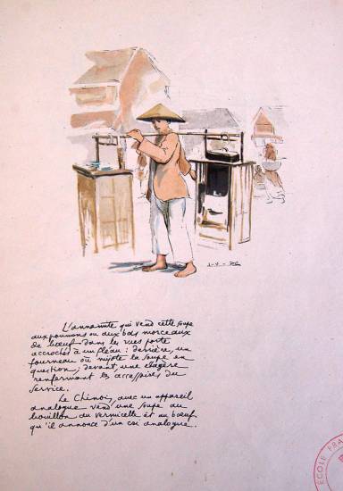 Tranh vẽ trong tập “Hàng rong và tiếng rao ở Hà Nội” do Fenis thực hiện, tranh của các họa sĩ trường Mỹ thuật Đông Dương (1929).