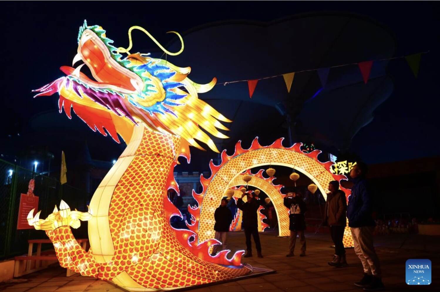 Chương trình trình diễn đèn lồng để chào mừng Tết Nguyên đán ở thành phố Liêu Thành, tỉnh Sơn Đông, phía đông Trung Quốc. Ảnh: Xinhua
