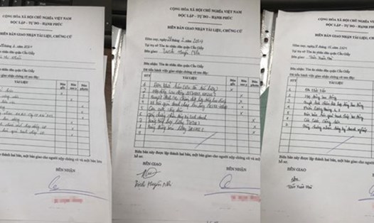 Biên bản giao nhận tài liệu, chứng cứ giữa người lao động và Tòa án Nhân dân quận Cầu Giấy về vụ kiện công ty của ông Nguyễn Tử Quảng.  Ảnh: Nhân vật cung cấp