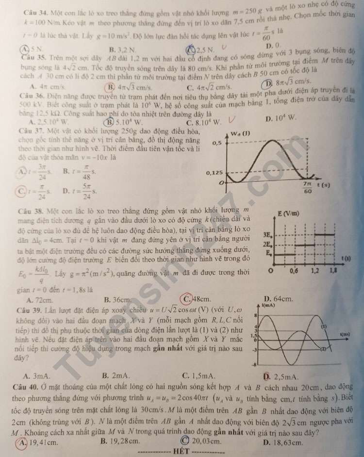 Lưu ý: Đáp án khoanh trong đề không phải đáp án đúng.