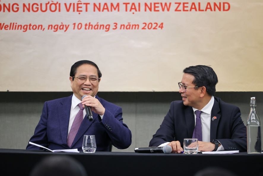 Thủ tướng Chính phủ Phạm Minh Chính gặp mặt, chia sẻ và động viên kiều bào tại New Zealand. Ảnh: VGP
