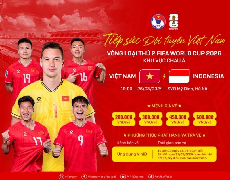 4 mệnh giá vé trận tuyển Việt Nam - Indonesia. Ảnh: VFF