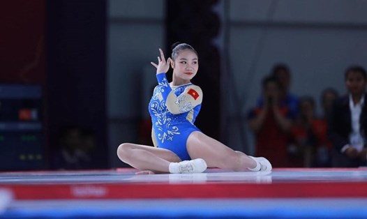 Trần Hà Vi từng giành huy chương vàng aerobic đơn nữ tại SEA Games 32. Ảnh: Thanh Vũ