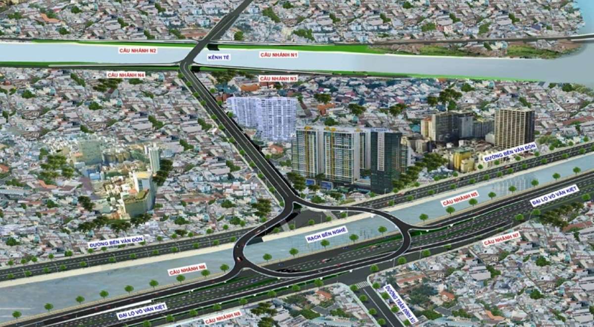 Phối cảnh dự án cầu đường Nguyễn Khoái.  Ảnh: Ban Giao thông