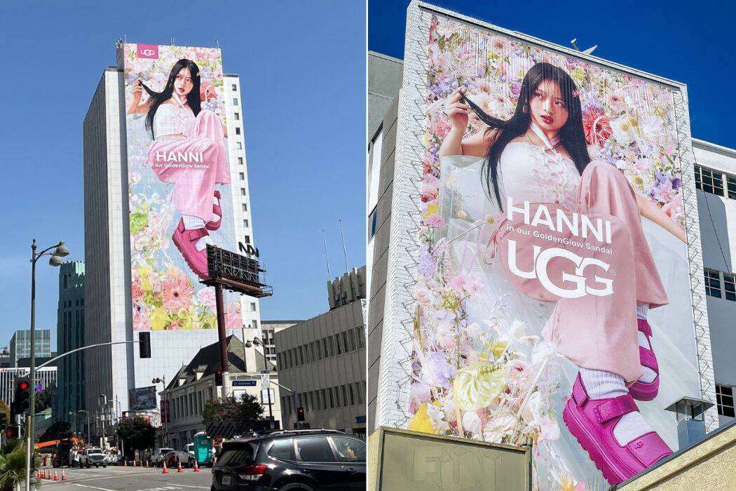 Hình ảnh quảng bá của Hanni cho UGG trên đường phố Mỹ. Ảnh: Naver