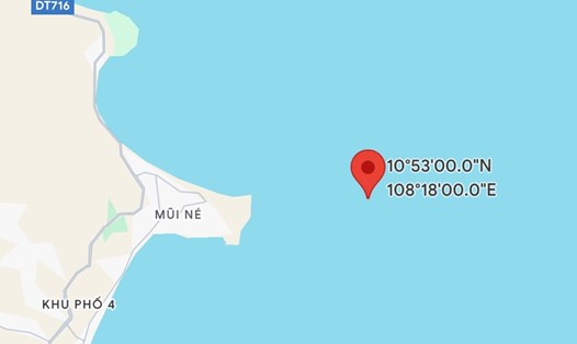 Vị trí tàu cá bị chìm. Ảnh: Google Maps