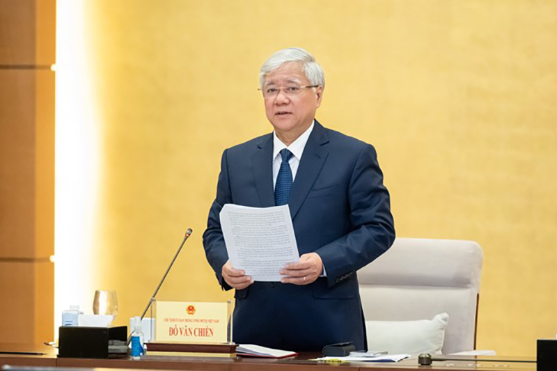 Chủ tịch Ủy ban Trung ương MTTQ Việt Nam phát biểu tại hội nghị. Ảnh: Phạm Đông