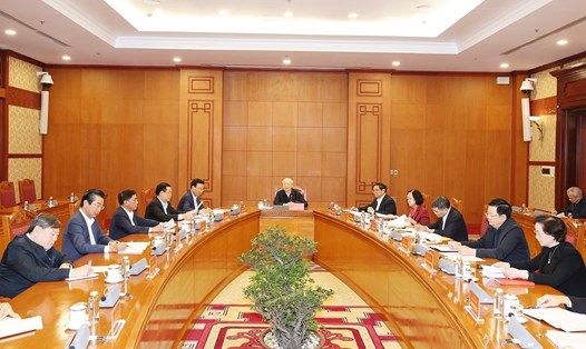  Tổng Bí thư Nguyễn Phú Trọng chủ trì phiên họp đầu tiên Tiểu ban Nhân sự Đại hội XIV của Đảng. Ảnh: Trí Dũng/TTXVN
