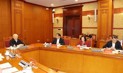Tổng Bí thư Nguyễn Phú Trọng chủ trì phiên họp đầu tiên của Tiểu ban Văn kiện Đại hội XIV của Đảng. Ảnh: Trí Dũng