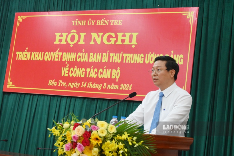 Ông Trần Thanh Lâm - Phó Bí thư Tỉnh uỷ Bến Tre - phát biểu nhận nhiệm vụ tại hội nghị. Ảnh: Thành Nhân