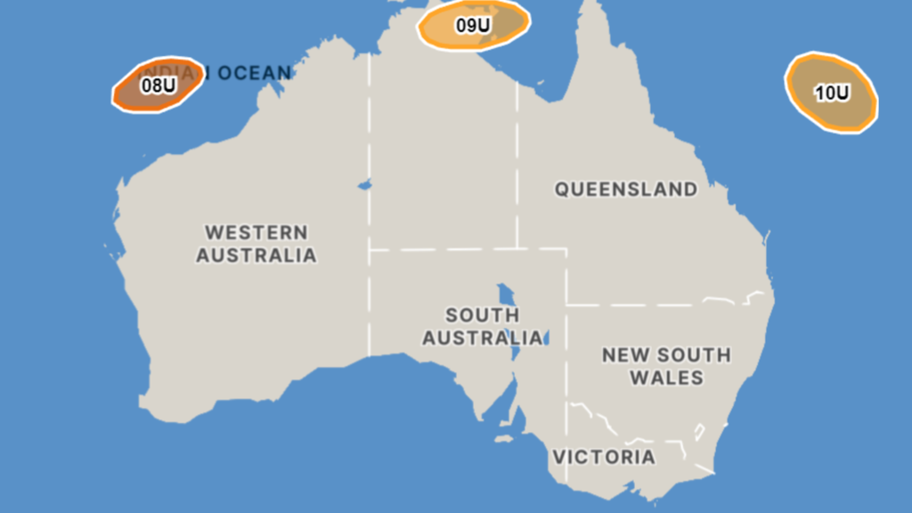 Dự báo 3 cơn bão tiếp cận Australia vào cuối tuần. Ảnh: Cục Khí tượng Australia