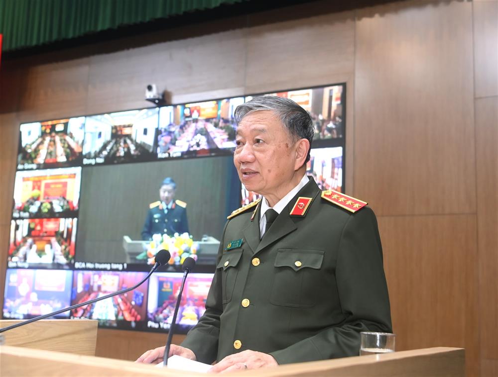 Bộ trưởng Tô Lâm phát biểu tại Hội nghị. Ảnh: Cổng TTĐT Bộ Công an